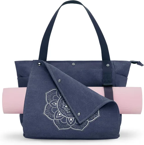 Gonex Bolsa para Esterilla de Yoga, Bolsa de Gimnasio Tipo Tote con Múltiples Bolsillos para Mujeres y Hombres, Portaesterillas de Yoga de Lona para