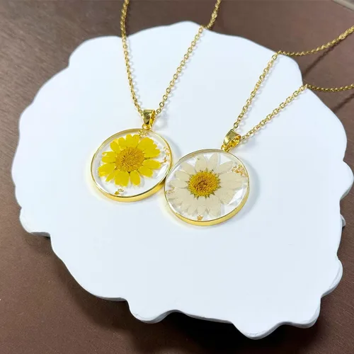 Miniatura 30 de Collares de flores de nacimiento para mujer, collar de 1 a 12 meses, collar de flores prensadas hecho a mano, regalo único de vacaciones, dorado, 18