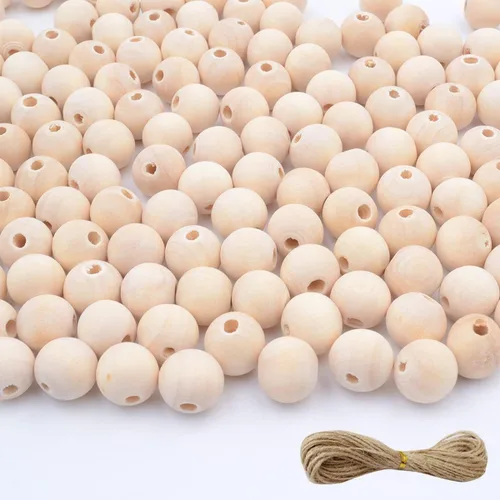 600 cuentas de madera de 0.472 in para manualidades con cordel de yute, cuentas redondas de madera natural sin terminar para manualidades, guirnalda