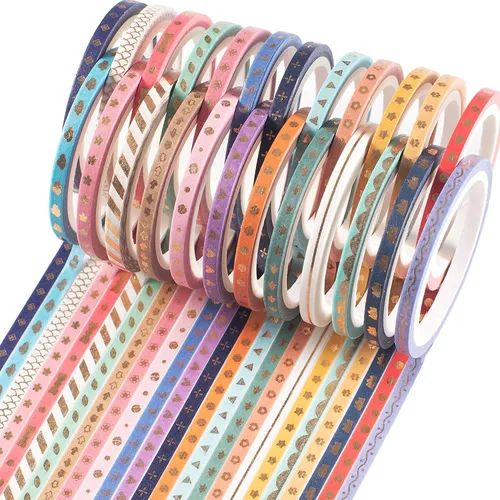 Juego de 24 rollos de cinta washi de papel de aluminio dorado delgada cinta adhesiva decorativa de 0.118 in de ancho para álbumes de recortes para