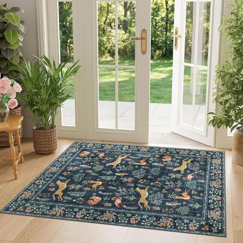 Miniatura 129 de DUKINO Alfombra de área de 6 x 9 pies, alfombra floral para sala de estar, ligera, antideslizante, lavable, alfombra de interior de pelo bajo