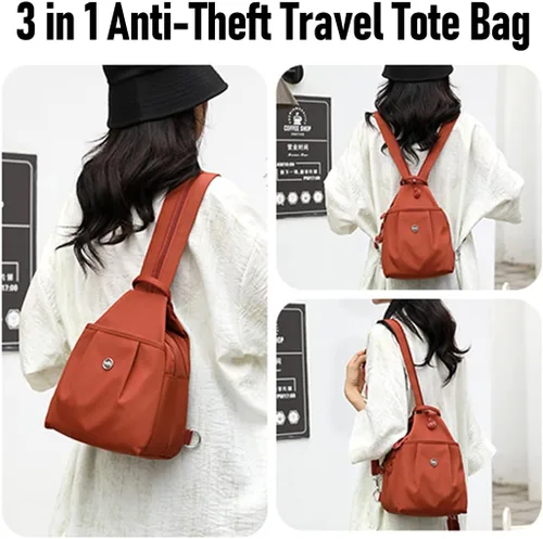 Miniatura 2 de Bolsa de viaje antirrobo premium 3 en 1 2025, bolsa de viaje impermeable de 2 vías, bolsa de hombro convertible Oxford, Negro, Mediana