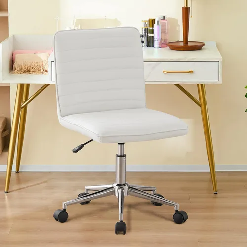 Miniatura 3 de Furnimart Silla de escritorio de oficina de respaldo medio, sin brazos, de cuero sintético, silla de tarea ajustable para oficina en casa, silla