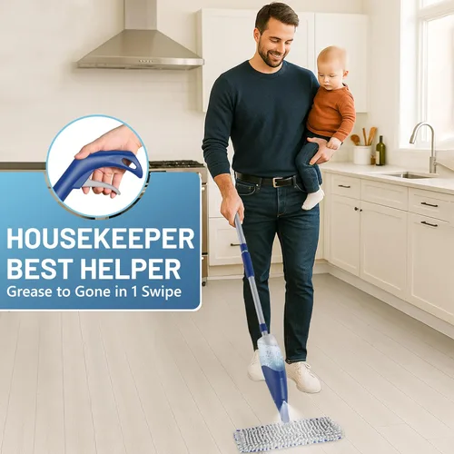 Miniatura 8 de Papclean Trapeadores en aerosol para limpieza de suelos: fregona de polvo de doble cara para pisos de baldosas de madera dura con almohadillas