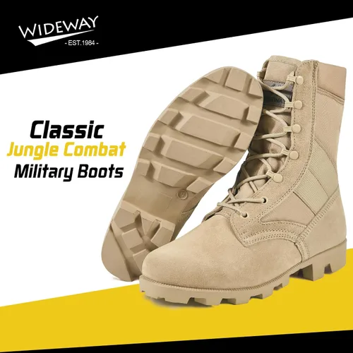 Miniatura 14 de Botas militares de WIDEWAY para hombres, botas de combate de jungla tácticas de cuero resistente al deslizamiento, negras, para hombres, todo
