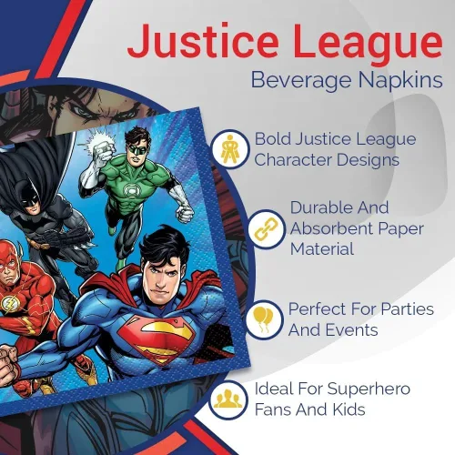 Miniatura 5 de Artículos de fiesta de Justice League, Servilleta para bebidas , talla única , Multicolor