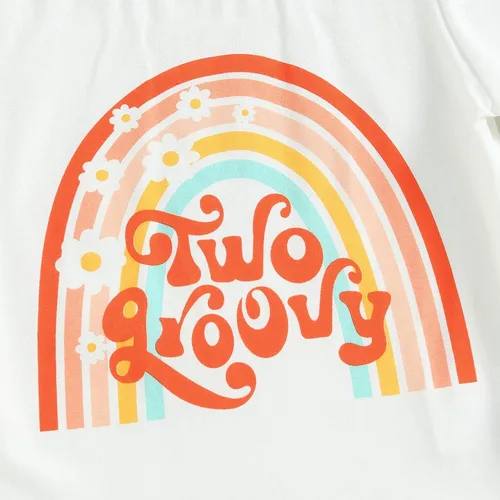 Miniatura 4 de YOKJZJD Conjunto de camiseta de manga corta con estampado floral arcoíris y pantalones acampanados para niñas pequeñas