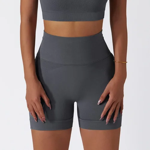Miniatura 68 de Conjuntos de entrenamiento para mujer, 2 piezas, sin costuras, acanalada, sin mangas, brasier deportivo, cintura alta, pantalones cortos