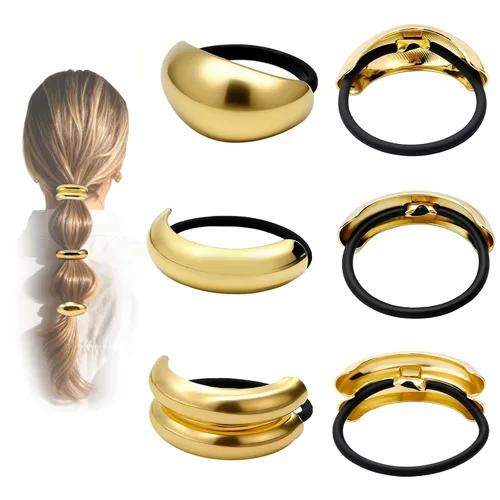 OHCISP 6 piezas de gomas de pelo doradas - 3 estilos de accesorios de pelo dorados para mujeres y niñas, elegantes y chic, brazaletes de pelo de