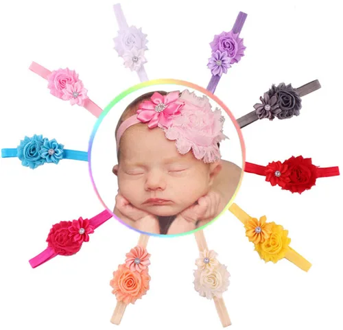 Miniatura 2 de Qandsweet vincha con flor cruzada e incrustaciones de estrás, para fotografías, para niña, 3-24 meses Paquete de 10 3.5x2.3