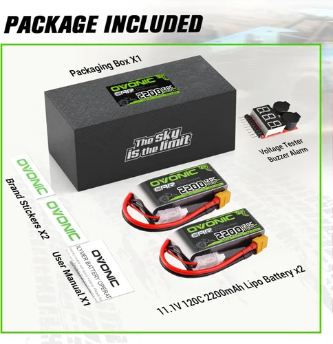 Miniatura 6 de OVONIC 3S - Batería corta LiPo de 11.1 V 2200 mAh 120C con enchufe XT60 para coche RC camión, avión, helicóptero, barco, carreras, pasatiempos RC