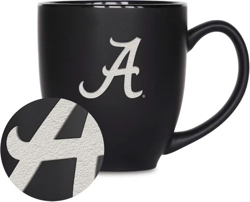 Rico Industries - Taza de cerámica mate negra con grabado láser estándar de 15oz para NCAA (escuelas T & U) - Para bebidas calientes o frías