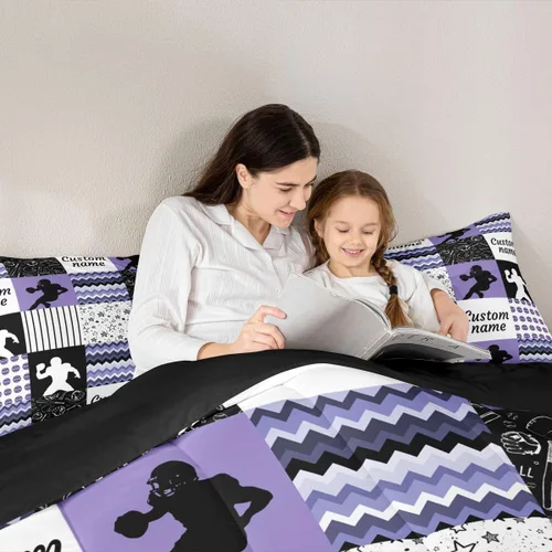 Miniatura 7 de Juego de edredón de softbol personalizado, juego de ropa de cama de retazos a cuadros para niños y niños, edredón de bate de béisbol, juego