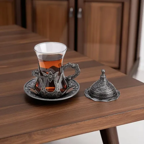 Miniatura 5 de Alisveristime Juego de 6 vasos de té turco hechos a mano Zamzam para servir vasos platillo y cuchara (negro)