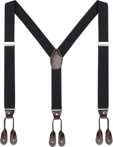 AWAYTR Tirantes de botón marrón para hombre, tirantes elásticos ajustables en forma de Y