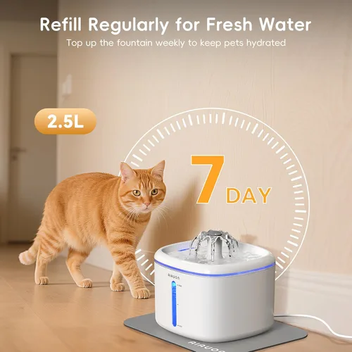Miniatura 2 de Fuente de agua para gatos, fuente para gatos de 84 onzas / 2.5 L, dispensador automático ultrasilencioso de agua para mascotas mejorado con 3