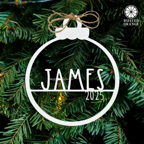 Miniatura 7 de Amelia Jane - Adornos personalizados (individual; 4 pulgadas) – Diseño tradicional personalizable 2025 adornos con nombre blanco, plateado, dorado