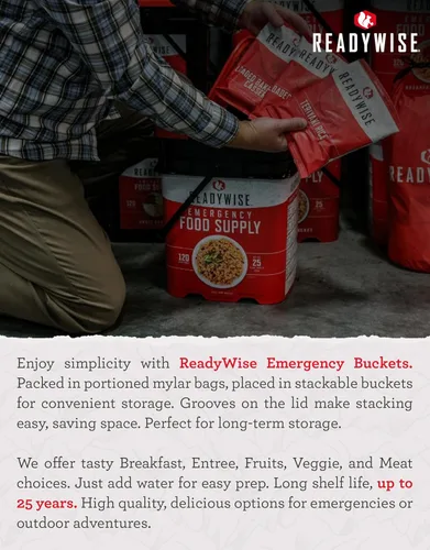 Miniatura 7 de ReadyWise Suministro de alimentos para emergencias de 30 días - 296 porciones, 2 cubos, comidas de proteína liofilizadas, almacenamiento