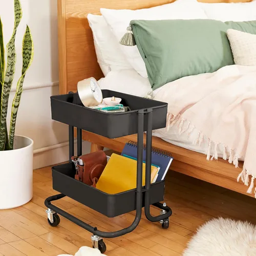 Miniatura 5 de ECR4Kids Carrito de almacenamiento utilitario de metal de 2 niveles, organización multiusos, negro