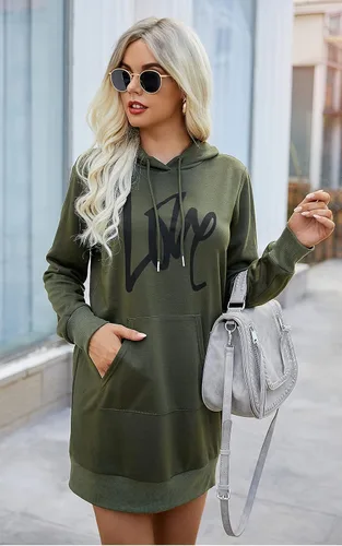Miniatura 3 de PRETTYGARDEN Sudadera con capucha para mujer, de otoño, a la moda, con cordón, ligera, manga larga, sin botones, vestido con capucha