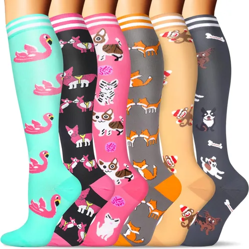 Miniatura 53 de SunFeeling - Calcetines de compresión para mujeres y hombres, 6 pares, brinda soporte a enfermeras, al correr, practicar atletismo y deportes