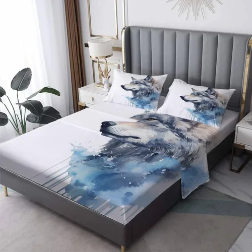 Miniatura 8 de Juego de sábanas Queen – Sábanas de cama de lobo, sábanas y fundas de almohada de color negro y dorado, microfibra suave, bolsillo profundo y sin