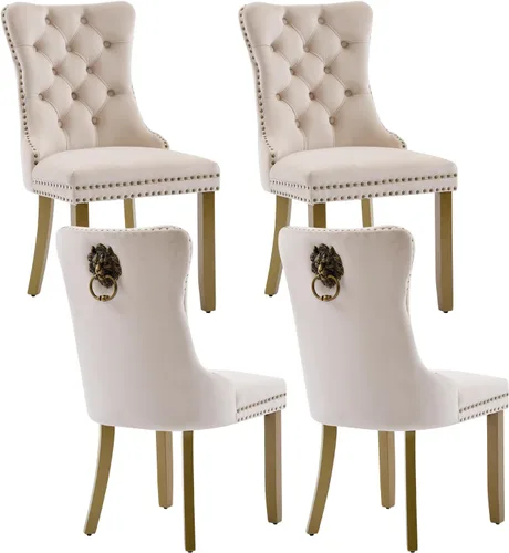 Miniatura 54 de Shenyon Juego de 2 Sillas de Comedor de Terciopelo Gris, Sillas de Comedor Tapizadas con Ribete de Anilla Trasera y Patas de Madera Maciza, Sillas