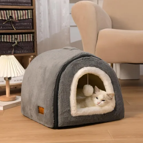 Miniatura 2 de Cama para gatos de interior, cueva plegable para gatos, fondo antideslizante y resistente al agua, casas para gatos de interior o perros pequeños