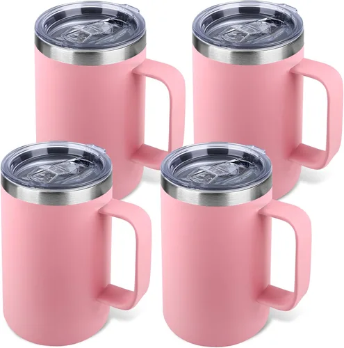 Miniatura 41 de Taza de café aislada de 22 onzas con asa y tapa a prueba de fugas, vaso de viaje de acero inoxidable de doble pared para viajes, oficina, hogar