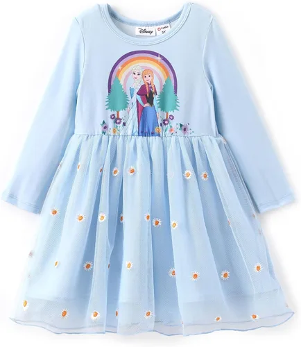 Miniatura 20 de Disney Frozen Elsa Princesa Cenicienta Ariel Jazmín Rapunzel Vestido para bebé/niña, Vestido de manga larga con volantes y superposición de malla