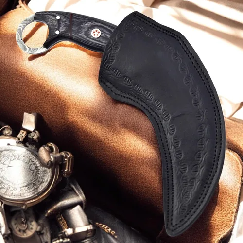 Miniatura 7 de Poshland Cuchillo Karambit de acero de Damasco hecho a mano de 9.5 pulgadas, hoja fija de espiga completa Cuchillo afilado para exteriores