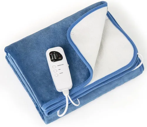 Giantex Protector de colchón eléctrico con calefacción, calentador de cama de 71 x 30 pulgadas con 5 niveles de calefacción, temporizador de 8