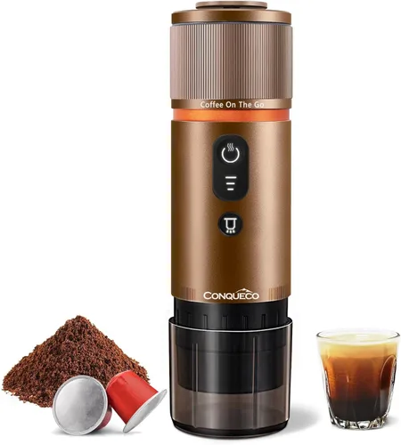 Miniatura 10 de CONQUECO Máquina de café espresso portátil: 12V eléctrica pequeña máquina de viaje Expresso - Autocalentamiento 8 tazas funciona