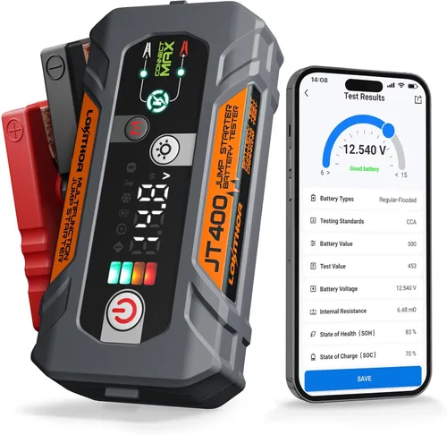 Miniatura 11 de LOKITHOR JT400 2500A arrancador portátil con probador de batería de 100 a 2000 CCA, arrancador de batería de coche de 12 V para motores de gasolina