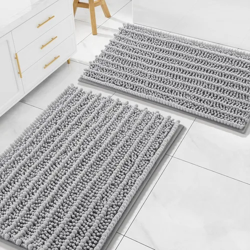 Miniatura 25 de Arotive Juego de 2 alfombras de baño de felpilla de lujo, extra suaves, absorbentes, peludas y alfombras de baño de contorno en forma de U