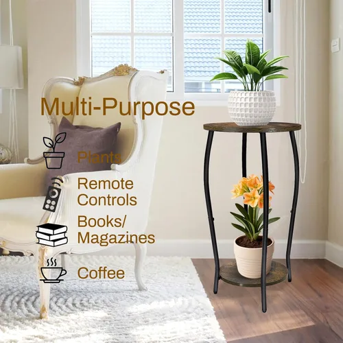 Miniatura 5 de Soporte para plantas de interior, soporte de madera alto de 2 niveles, soportes de esquina de piso de 4 patas, estante resistente para plantas
