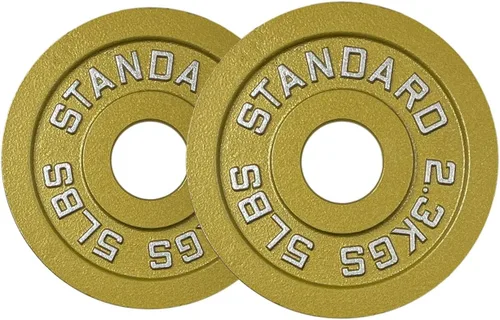 Miniatura 8 de Placas de acero olímpico con acabado dorado - Pares y juegos de barra estándar de 2 pulgadas en oro premium para levantamiento de pesas