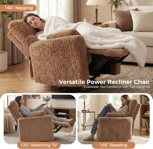Miniatura 7 de HUSFU Silla reclinable giratoria eléctrica, silla mecedora para habitación del bebé para adultos con luz nocturna y puertos USB y tipo C, cómodas