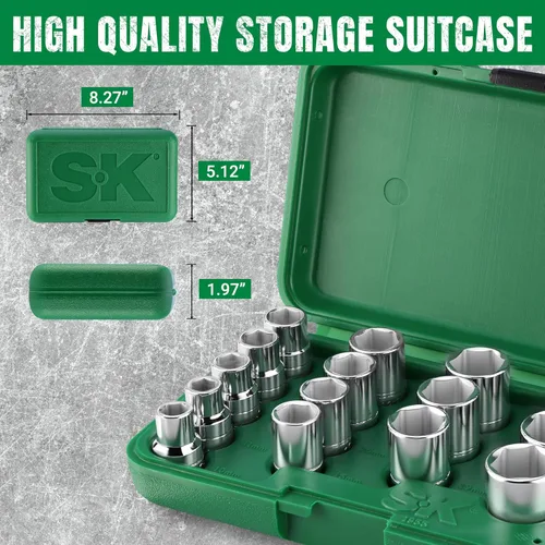 Miniatura 7 de SK Tools USA 1/2 Drive, 15 piezas, 6 puntos, estándar, juego de enchufes cromados métricos: 0.394 in - 0.945 in 1955