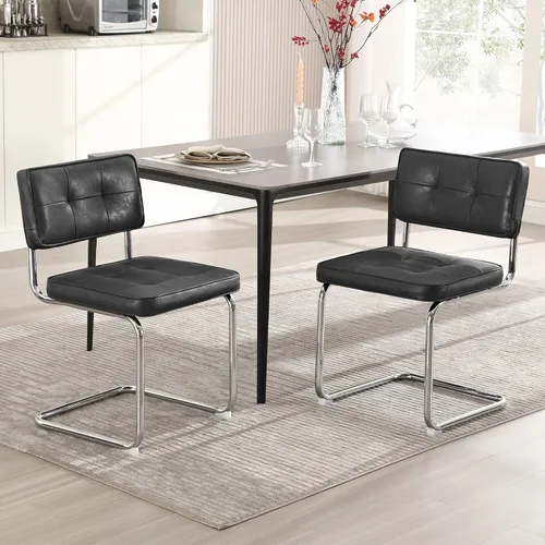 Miniatura 23 de Zesthouse Juego de 2 sillas de comedor de metal industrial, sillas de cocina tapizadas de cuero sintético con base de metal negro, para cocina