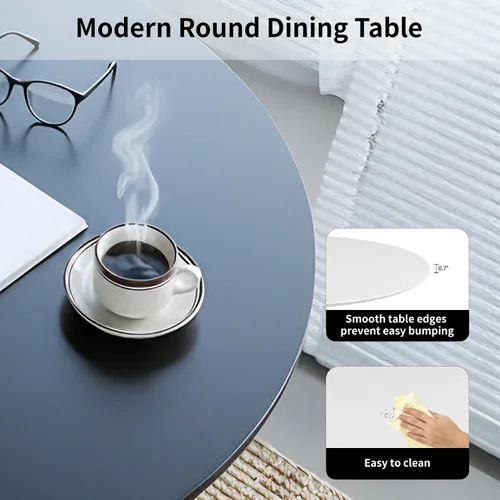 Miniatura 4 de Mesa de comedor redonda negra de 32 pulgadas, mesa de comedor circular moderna de mediados de siglo con base de pedestal para 2 a 4 personas