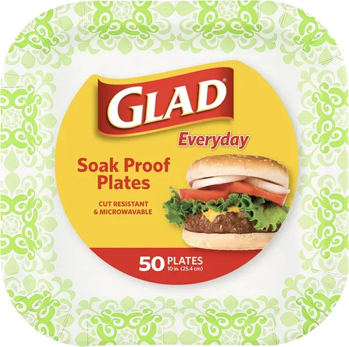 Miniatura 11 de Glad Platos cuadrados de papel desechables, patrón victoriano verde, fuertes, resistentes, a prueba de remojo y aptos para microondas para cena