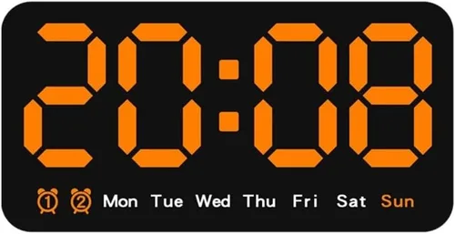 Reloj digital de montaje en pared con pantalla grande con fecha y hora de la semana, 3 ajustes de brillo, formato dual de 12/24 horas para una fácil