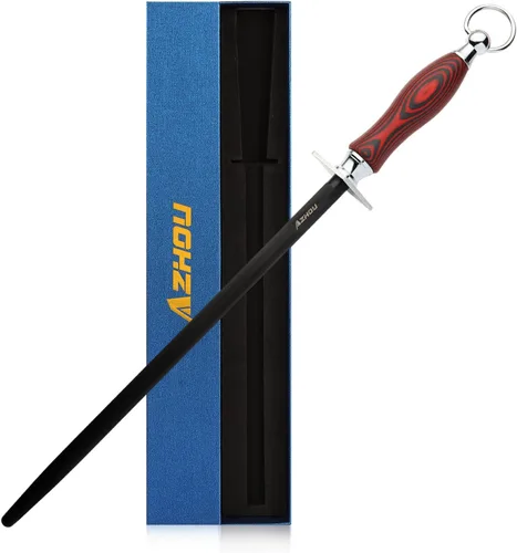 Miniatura 9 de Azhou Varilla de Afilado Fino de 12 Pulgadas, Varilla Afiladora de Cuchillos de Acero de Alto Carbono HRC 63±2 con Mango de Madera, Afilador