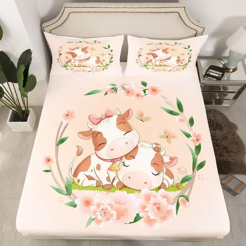 Miniatura 9 de Erosebridal Juego de sábanas de tamaño individual con diseño de gatos y gatos, con temática de animales, con flores coloridas, juego de sábanas