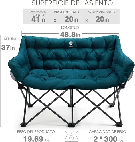 Miniatura 3 de EVER ADVANCED Silla de campamento doble para adultos, asiento de amor plegable acolchado para campamento con bolsillo lateral, sofá de campamento