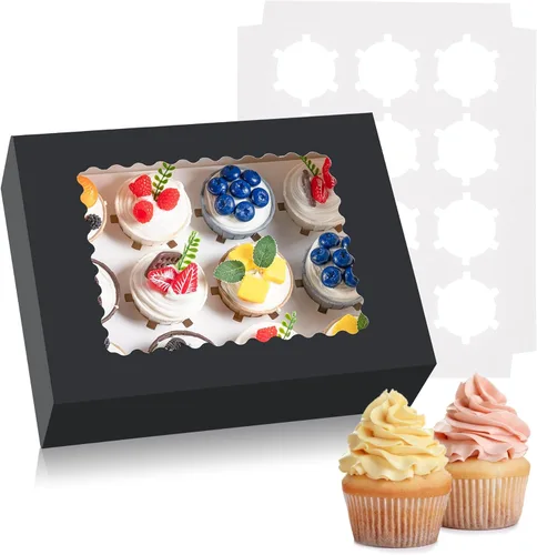 Miniatura 10 de Hoewina 6 Cajas para Cupcakes - Capacidad para 12 Unidades, Recipientes para Cupcakes con Ventana, Soporte para Cupcakes de Grado Alimenticio, Fácil