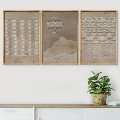 Miniatura 648 de SIGNWIN Lienzo enmarcado para pared, arte con pinceladas de flujo neutro en tonos beige abstractos, ilustraciones, arte moderno, decorativo