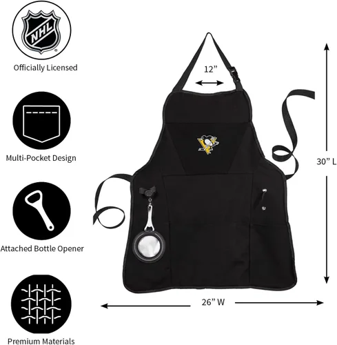 Miniatura 2 de Team Sports America NHL Pittsburgh Penguins - Delantales de chef para hombres y mujeres con bolsillos, correas ajustables, abrebotellas y soporte
