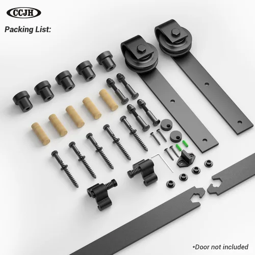 Miniatura 6 de CCJH Kit de herrajes para puerta de granero, pista deslizante de 4 pies, resistente para un solo panel de puerta de 24 pulgadas de ancho